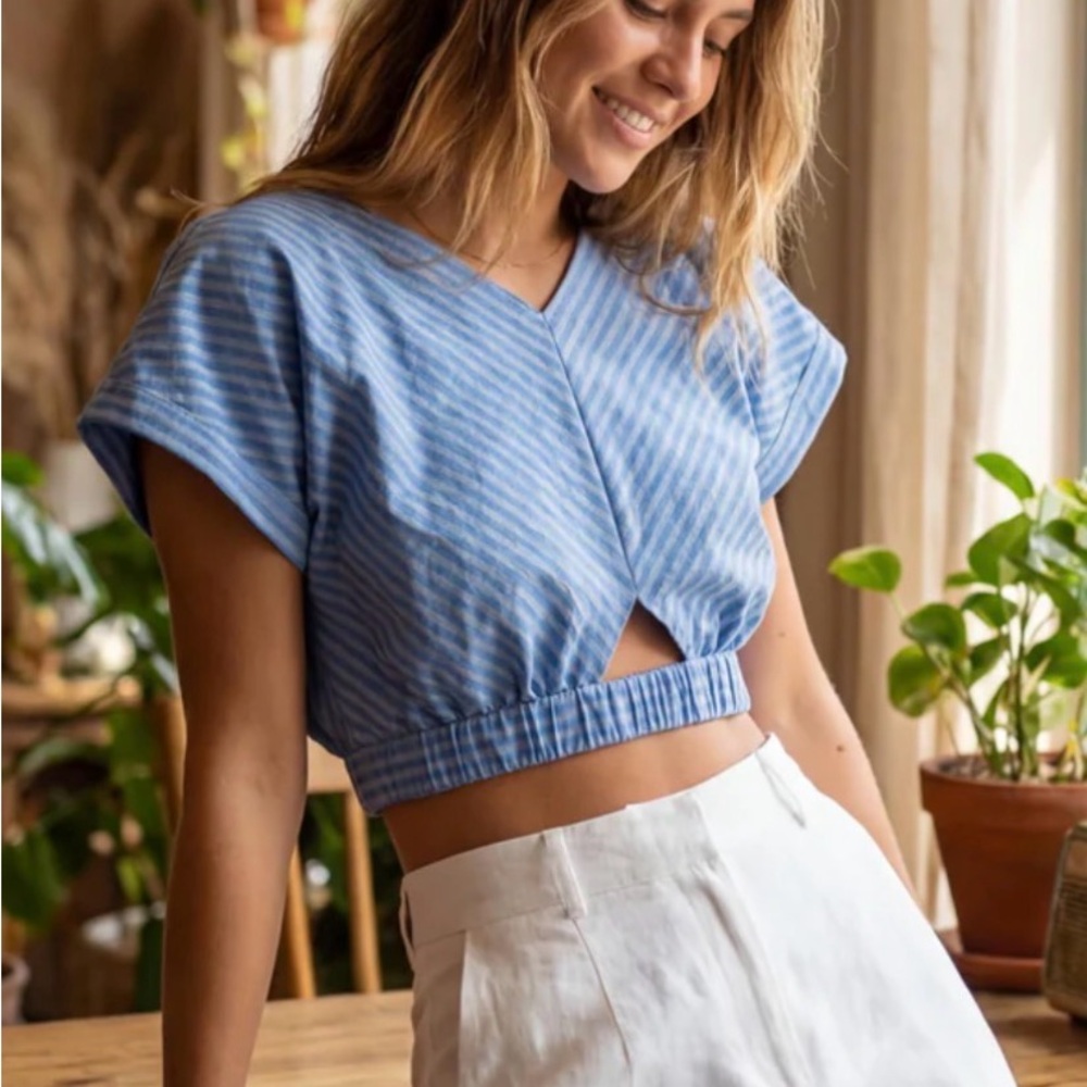 NWT Proche Cotton Bubble Top in Lagoon Stripe